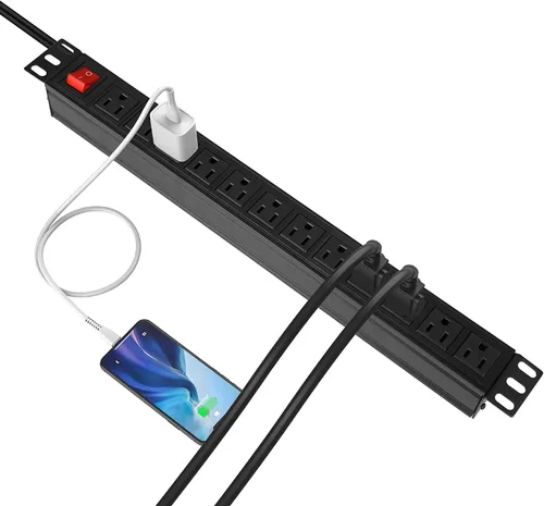 Vista 5 de BTU Protector de sobretensiones de alimentación PDU para montaje en bastidor, regleta de alimentación de 12 salidas con interruptor, montaje
