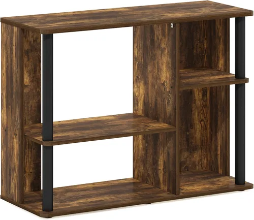 Vista 5 de Furinno Classic - Soporte con postes de plástico para televisores de hasta 40 pulgadas, color pino ámbar/negro