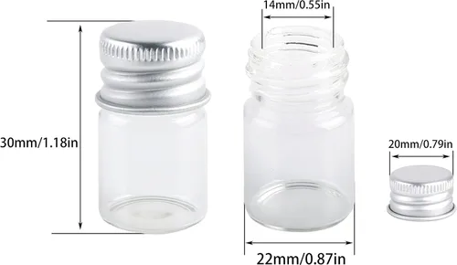 Vista 2 de MaxMau Mini botellas de vidrio con tapas de rosca de 0.2 fl oz, 24 juegos de tapas de metal superior de aluminio, frascos pequeños de 0.2 fl oz