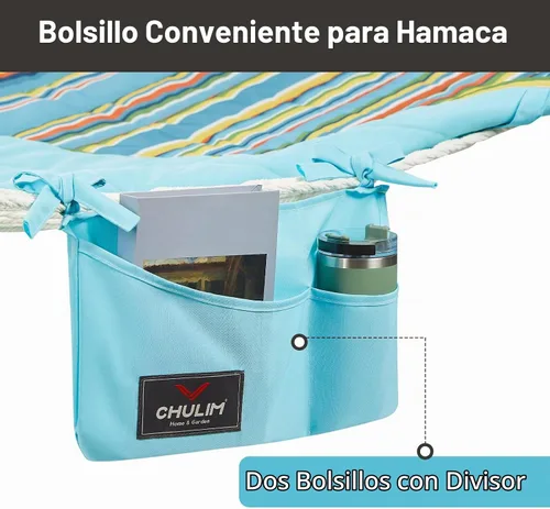 Vista 4 de CHULIM Hamaca doble para exteriores con barras de soporte de madera dura, gran hamaca de cuerda con almohada de poliéster y cojín, capacidad de 224