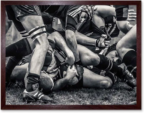 Vista 9 de Wee Blue Coo Póster enmarcado para decoración de pared, diseño de fútbol y rugby, para jugadores de Scrum, juego de pelota, 12 x 16 pulgadas