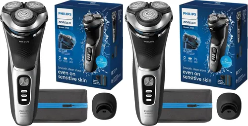 Vista 13 de Philips Norelco Shaver 3900 Series, afeitadora eléctrica húmeda y seca, P-Cap, estuche de viaje, soporte de carga, azul tormenta, modelo S3341/92
