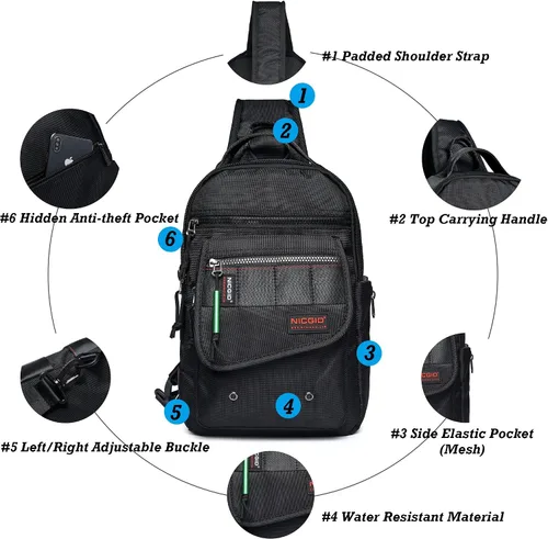 Vista 3 de NICGID Bolsos de bandolera, mochilas de hombro para el pecho, bolsos cruzados, bolsa de pecho al aire libre, mochila de viaje para hombres y mujeres