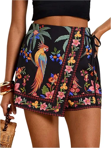 Vista 36 de SweatyRocks Mini faldas bohemias para mujer, pantalones cortos florales con Negro