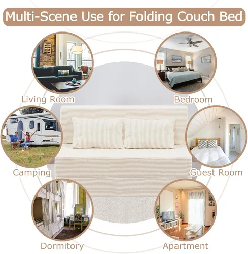 Vista 9 de Sofá Cama Individual Plegable Silla Sofá Cama con Almohada, Twin, Beige Cama de silla plegable
