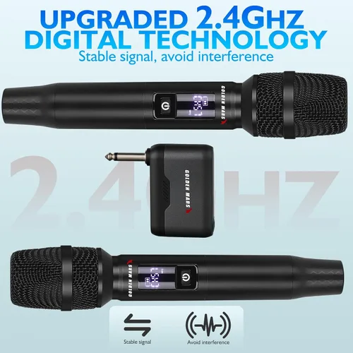 Vista 3 de Micrófono inalámbrico, 2.4 GHz Pro AI Auto Match Canales Recargables Paquete de 2 Micrófonos con Recepción estable de hasta 300 pies para cantar