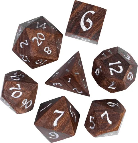 Vista 16 de Juego de dados D&D de sándalo rojo, dados poliédricos de madera natural con caja de lata de metal para juegos de rol y juegos de mesa