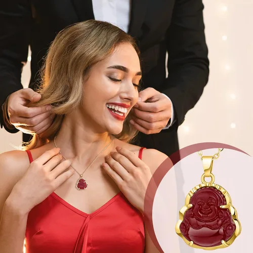 Vista 5 de Collar de Buda con dije de Buda sonriente para mujeres y hombres, azul, amarillo, blanco, rosa, verde, jade buhdda, cadena de amuleto de la suerte