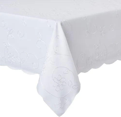 Vista 4 de Violet Linen Dublin - Mantel de diseño bordado blanco de 72 x 120 pulgadas, rectangular, rectangular
