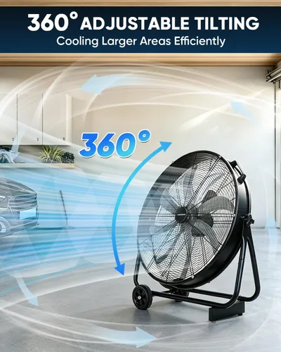 Vista 5 de KEN BROWN TurboSweep - Ventilador industrial de 24 pulgadas, ventilador de tambor de alta velocidad de 8 aspas, 9500 CFM, 3 velocidades resistentes