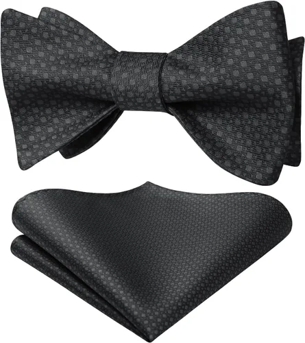Vista 79 de HISDERN Pajaritas para hombre, diseño de lunares, corbatín y bolsillo cuadrado, clásico, esmoquin de negocios, boda, pajaritas, pañuelo