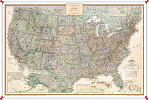 Vista 15 de Póster de lienzo enrollado personalizado con mapa de EE.UU. como arte de pared con chinchetas – Mapa ejecutivo grande de 24" x 36" de EE.UU.