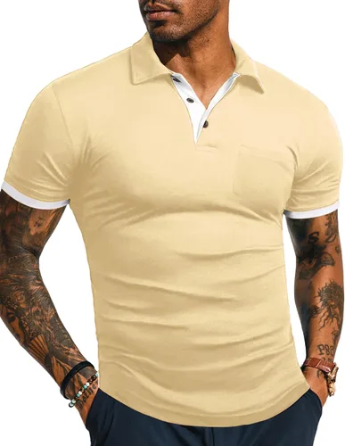 Vista 25 de KUYIGO Camisas de manga larga y corta estilo polo para hombre, estilo informal, ajustadas, diseño sólido, suave, con botones, de algodón, con A1