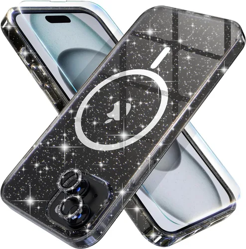 Vista 54 de Choiche Funda para iPhone 15 Pro Max compatible con MagSafe, color negro Purpurina negra