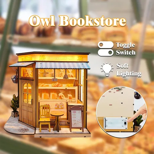 Vista 7 de Kit de bricolaje para rincón de libros en miniatura - Kit de casa de muñecas con iluminación LED para adultos y adolescentes, rincón de libros