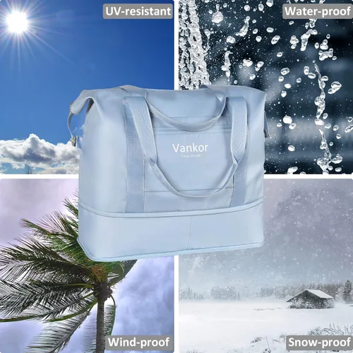 Vista 7 de Vankor - Bolsa de lona para viajes, impermeable, bolsa de viaje portátil para mujer, Azul, Elegante