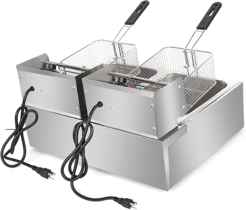 Vista 3 de Freidora eléctrica de doble cilindro de acero inoxidable de 110V 12.7QT/12L Enchufe de EE. UU