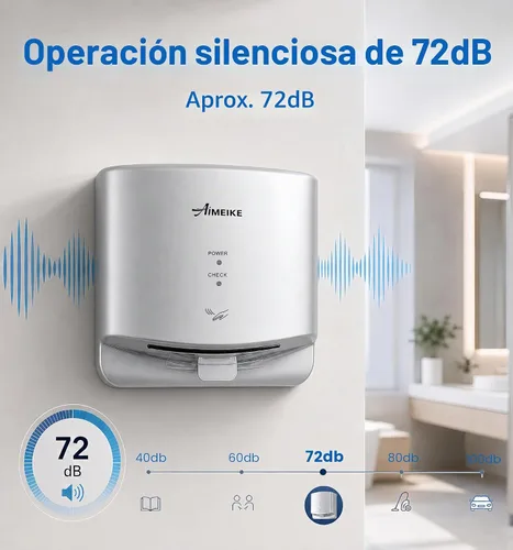 Vista 8 de Secador de manos comercial compacto 110-130V 1300W para baño, plata