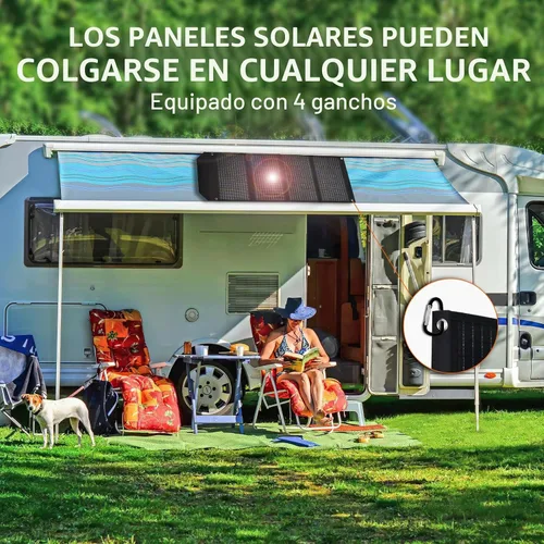Vista 6 de Panel solar portátil de 60 W, paneles solares plegables de 60 vatios con cargadores QC3.0 USB-A USB-C DC5521, IP67 impermeable, energía