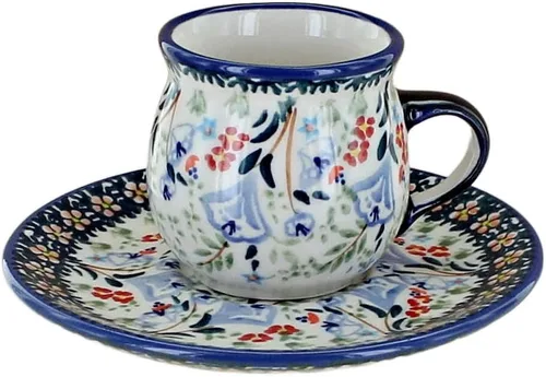 Vista 6 de Blue Rose Polish Pottery - Taza y platillo de café expreso de mariposa amarilla y azul - 3 onzas - Taza y platillo únicos, perfecto para el desayuno