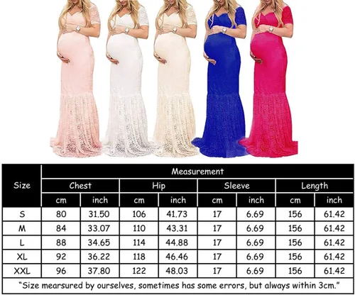 Vista 4 de ZIUMUDY Vestido de maternidad de manga corta con cuello en V y encaje para mujer