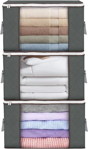 Vista 29 de Bolsas de almacenamiento grandes de 90 L, paquete de 4 contenedores de almacenamiento de ropa plegables, organizadores de armario, contenedores