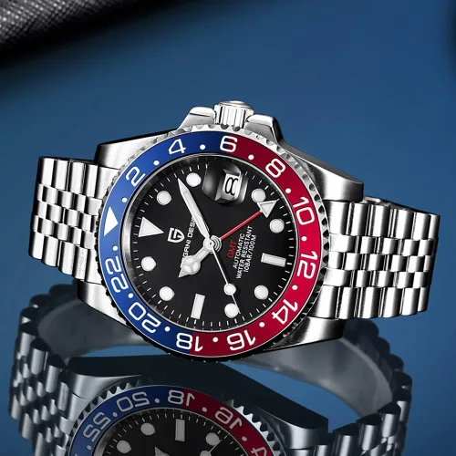 Vista 2 de CADISEN Pagani Design 1662 GMT Reloj mecánico automático para hombre, acero inoxidable, cristal de zafiro, buzo, deportivo, 1.575 in, fecha, 328.1