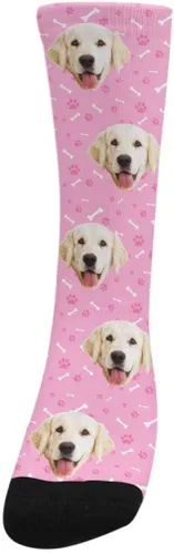 Vista 2 de Calcetines personalizados con foto de la mascota, huellas de pisadas de gato y perro, patas, huesos, calcetines largos con imagen para hombres