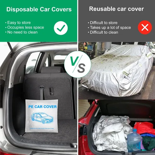 Vista 2 de Paquete de 4 fundas universales desechables para automóvil, funda de plástico impermeable para automóvil, funda universal para vehículo con banda