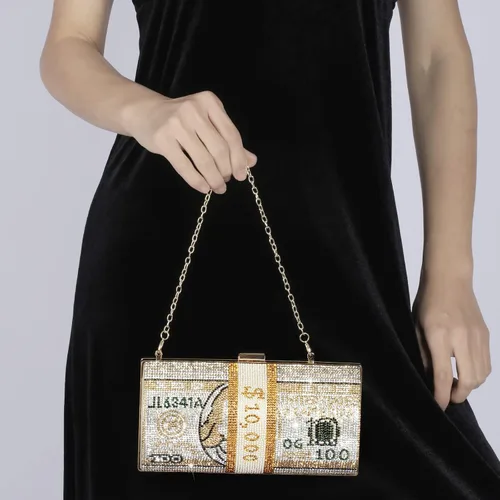 Vista 7 de Bolso de mano con diamantes de imitación para mujer, bolsos de noche de cristal, monedero con diamantes brillantes para bodas y fiestas, gold1