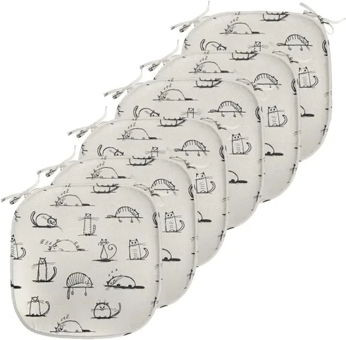 Vista 83 de Lunarable Cojín de asiento para silla de café, siluetas de taza de café expreso con frijoles fuente de cafeína, ilustración de bebidas gourmet