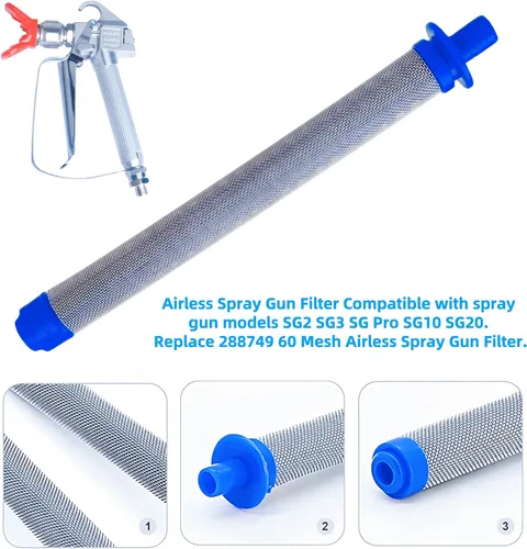 Vista 8 de 2 piezas 288716 de rosca de filtro de entrada de 3/4 pulgadas y 6 filtros de pistola pulverizadora sin aire 288749 compatibles con Graco X5/X7/ProX