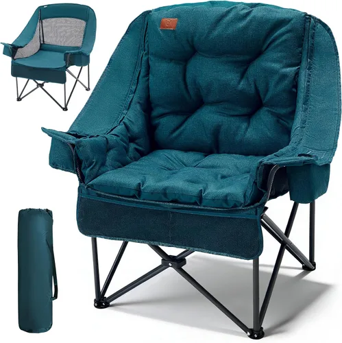 Vista 10 de EVER ADVANCED Silla de campamento XL con cojín desmontable, silla de malla para adultos, plegable, de gran tamaño, con bolsillo de malla enfriadora
