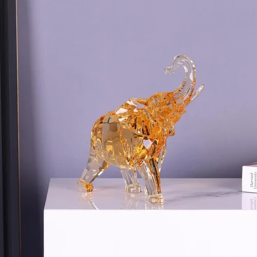Vista 5 de Figuras de elefante acrílico transparente con acabado de cristal, estatuas africanas de alta gama para decoración del hogar, elefante con tronco