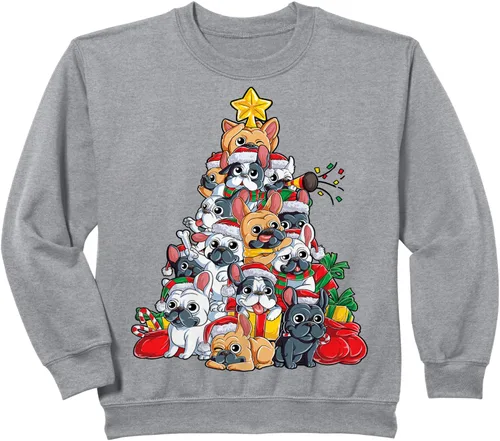 Vista 9 de Sudadera con diseño de bulldog francés con árbol de Navidad y Papá Noel para niños, Negro