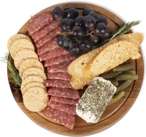 Vista 5 de Tablero de corte para queso Circo personalizado con monograma de iniciales de Toscana y juego de herramientas de acacia