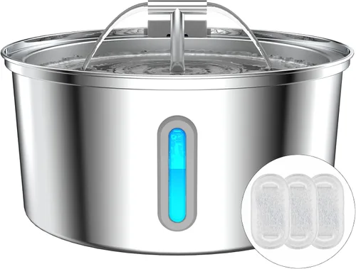 Vista 10 de Lawfery Fuente de agua para gatos de acero inoxidable, fuente automática de agua para gatos de 74 oz/2.2 L, dispensador de agua para mascotas