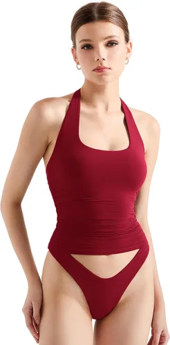 Vista 30 de SUUKSESS Camisetas sin Mangas para Mujer con Cuello Halter Forro Doble Sin Espalda Y2K Modernas para Salir Aguamarina