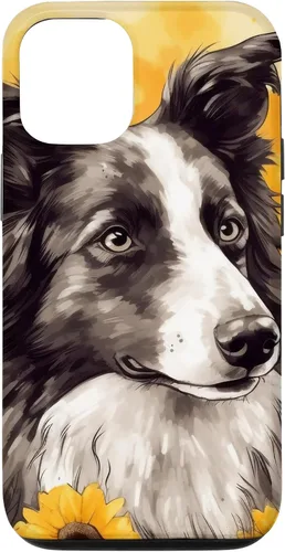 Vista 26 de iPhone 16 Border Collie Dog Watercolor Sunflower Border Collie Case