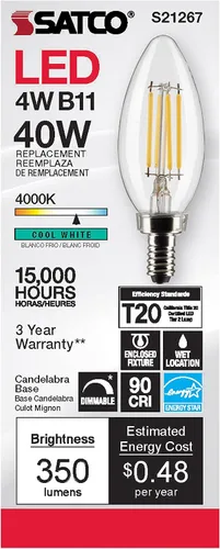 Vista 4 de Satco S21267 4B11/LED/940/CL/120V/E12-paquete de 6