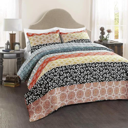 Vista 14 de Lush Decor - Juego de ropa de cama de 3 piezas, colorido diseño bohemio a rayas, reversible
