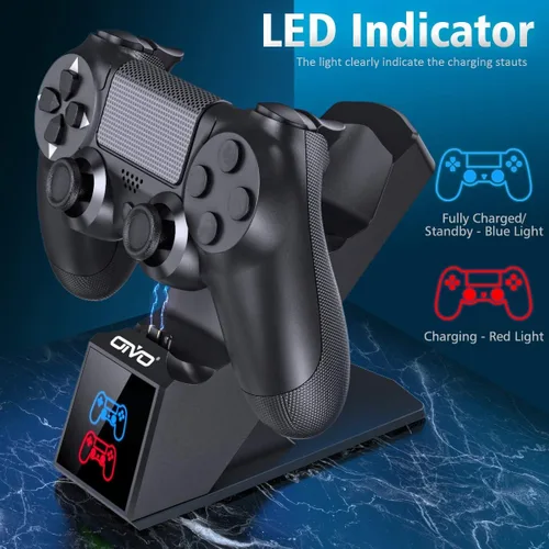 Vista 2 de Cargador de controlador PS4 cargador PS4 estación de carga USB compatible con Dualshock 4 puerto de carga rápida mejorado para controladores