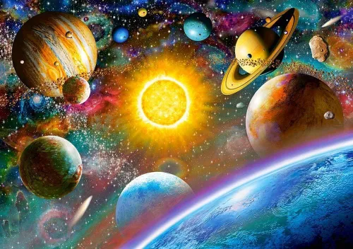 Vista 2 de Castorland Rompecabezas de 500 piezas, espacio exterior, sistema solar con cometas, asteroides y galaxias, universo, rompecabezas para adultos