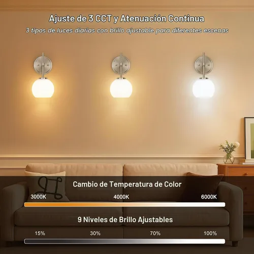 Vista 5 de Juego de 2 apliques de pared de níquel cepillado que funcionan con pilas, iluminación de pared inalámbrica recargable con control remoto, luces