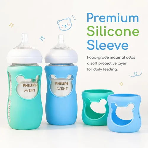 Vista 2 de Fundas de silicona para biberones Philips Avent, para biberones naturales de Philips Avent, soporte antirotura para biberones de vidrio Avent, 8