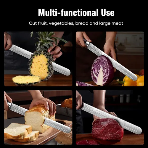 Vista 6 de PAUDIN Cuchillo para Brisket, Cuchillo de Trinchar de 12 Pulgadas de Acero Inoxidable Cuchillo para Rebanar Brisket con Borde Granton para Cortar