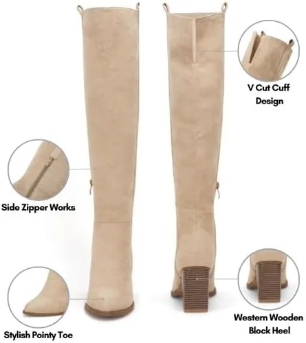 Vista 3 de Ermonn Botas de invierno elásticas con tacón grueso y cremallera lateral alta para mujer