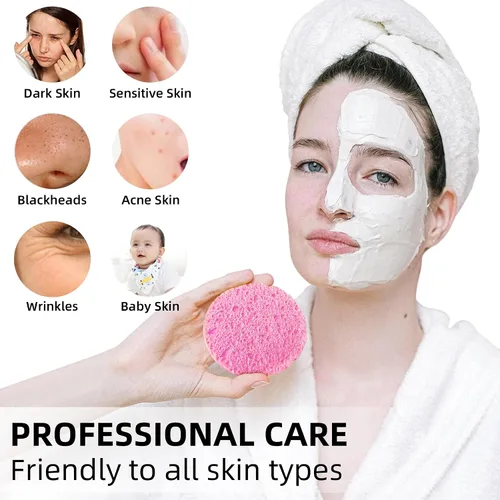 Vista 3 de 120 esponjas faciales comprimidas, 100 % natural, esponjas cosméticas de spa de celulosa para limpieza facial diaria, maquillaje y eliminación