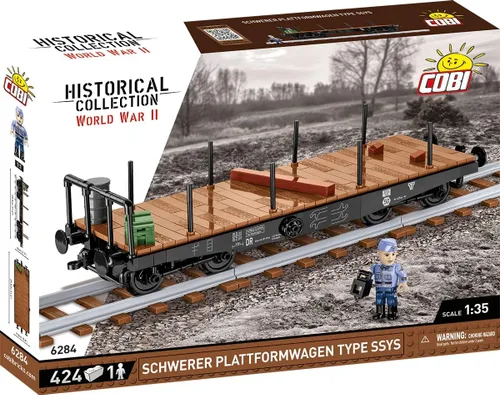 Vista 3 de COBI Historical Collection WWII Schwerer Plattformwagen Type Ssys, 424 piezas