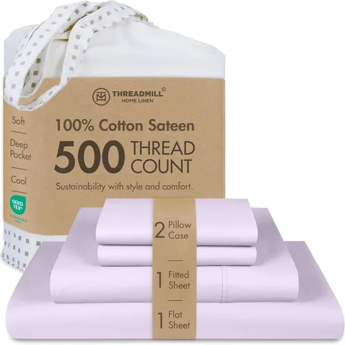 Vista 21 de Threadmill - Sábanas de algodón de lujo para hotel, tamaño King, 100% algodón, 500 hilos con bolsillo profundo, ajuste cómodo, suaves y frescas